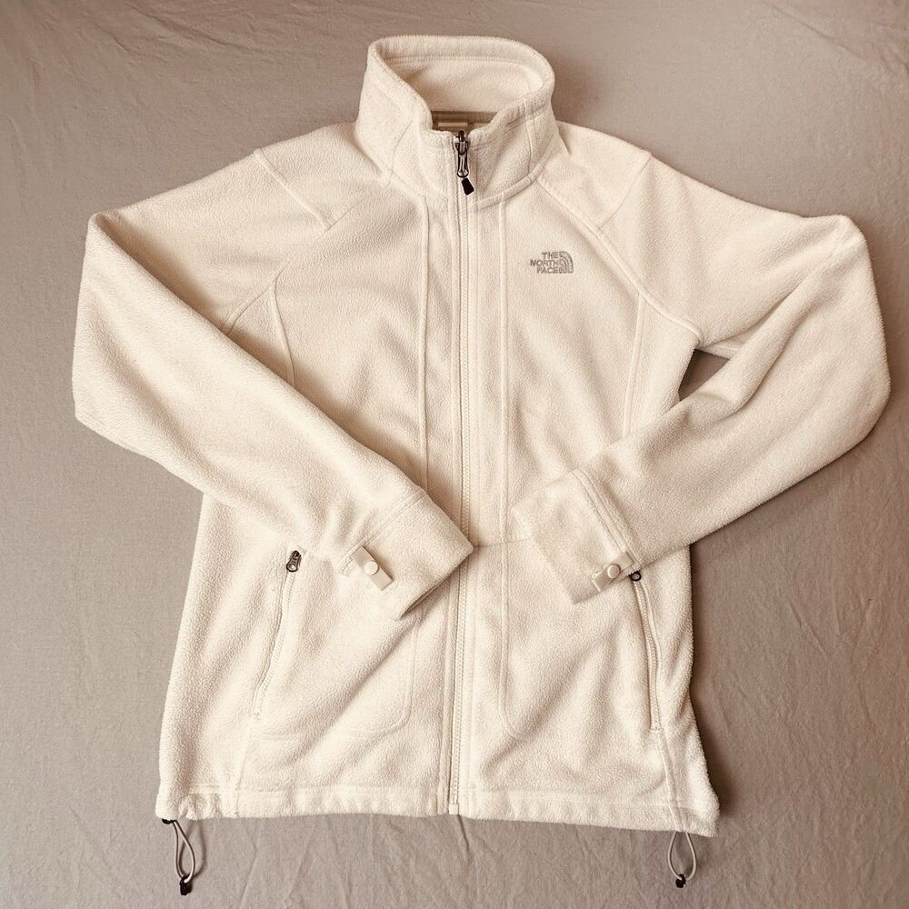North Face Polartec Fleece Jacket Womens White Mock Neck Full-Zip Pockets Medium
